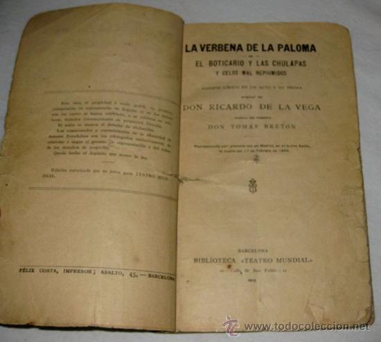 Old books: ANTIGUO CUADERNILLO FORRADO EN PIEL Y COSIDO A MANO SOBRE LA OBRA VERBENA DE LA PALOMA O EL BOTICARI