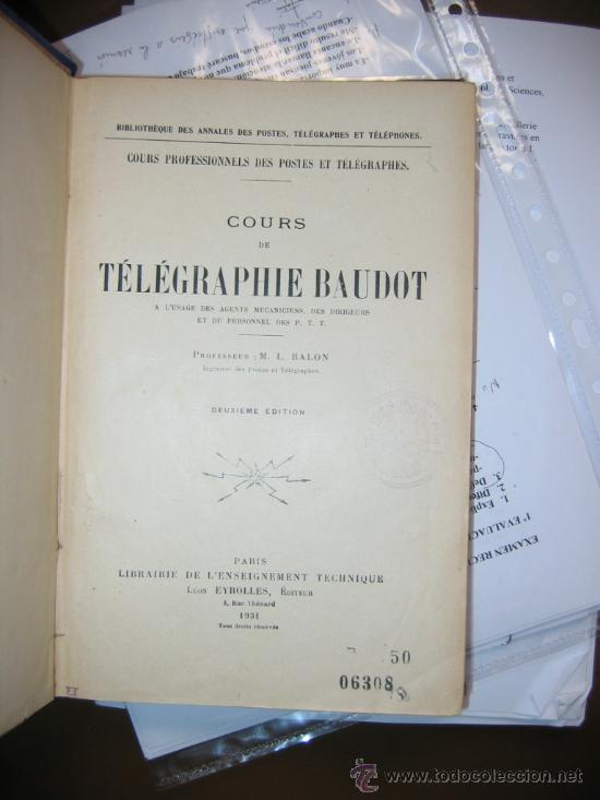 Libros antiguos: COURS DE TELEGRAPHIE BAUDOT.  M. L Balon. - Foto 1