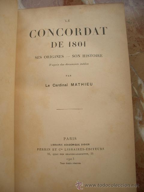 Libros antiguos: Raro le concordat de1801. 1903 - Foto 2