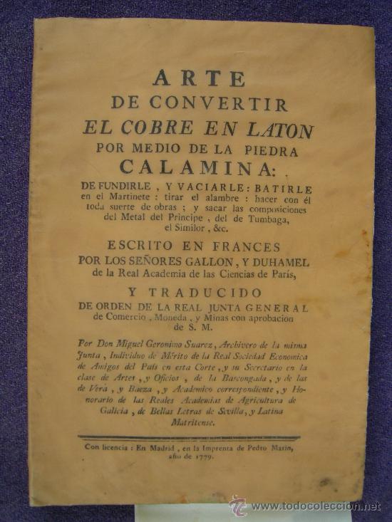 Libros antiguos: FACSIMIL. ARTE DE CONVERTIR EL COBRE EN LAT&Oacute;N. 1779  MINAS - Foto 1