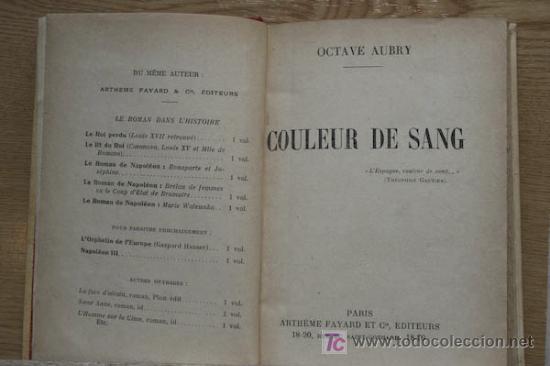 Libros antiguos: Couleur de sang. Aubry (Octave) - Foto 1