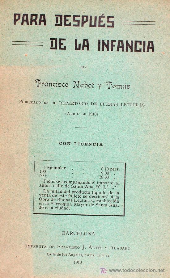 Libros antiguos: Para despues de la Infancia. Francisco Nebot y Tomas - Foto 1