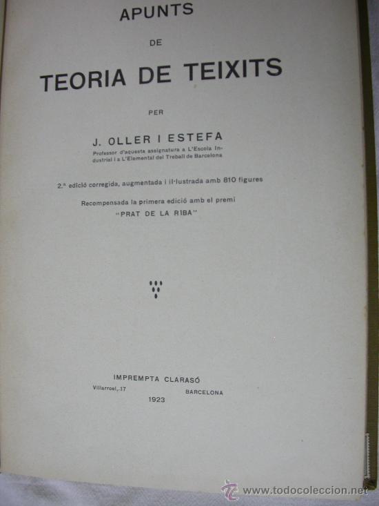 Libros antiguos: Apunts de Teoria de teixits. J. Oller i Estefa - Foto 1