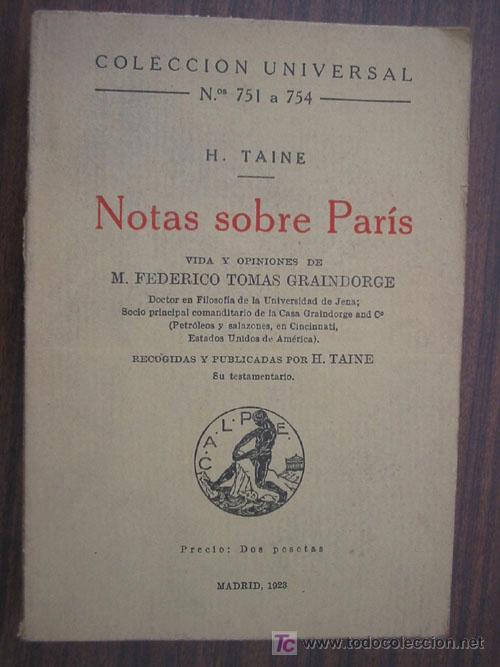 Libros antiguos: NOTAS SOBRE PAR&Iacute;S.  TAINE, H. 1923. Calpe - Foto 1