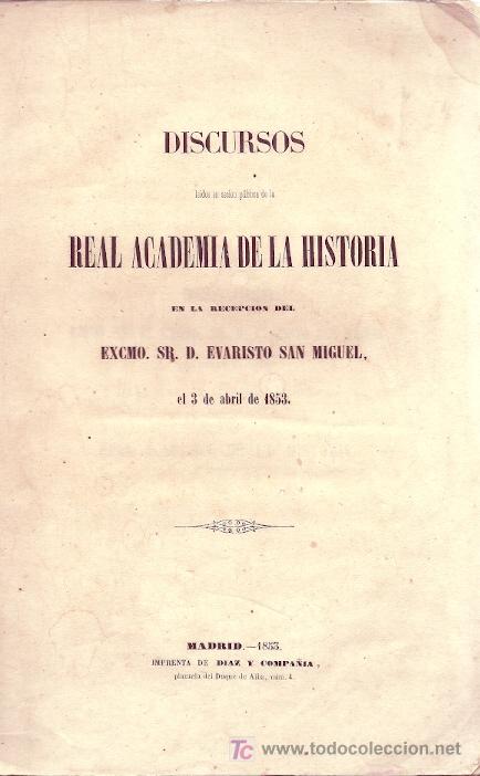 Libros antiguos: Discursos / Evaristo San Miguel - 1853 - Foto 1