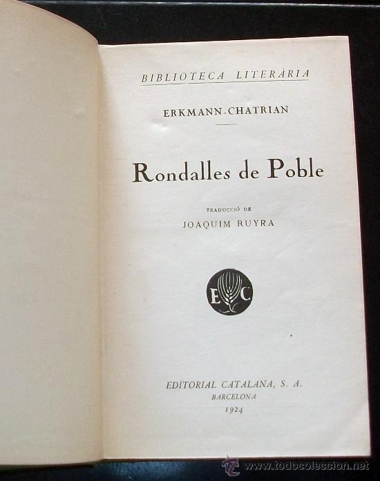 Libros antiguos: RONDALLES DE POBLE. (ERKMANN-CHATRIAN:) - 1924 - Foto 1