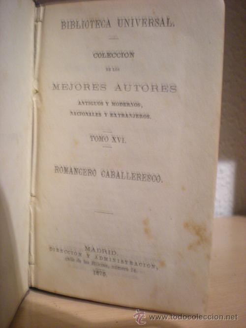 Libros antiguos: ROMANCERO CABALLERESCO-BIBLIOTECA UNIVERSAL-1875 - Foto 2