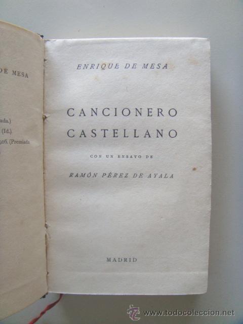 Libros antiguos: MESA Enrique de: CANCIONERO CASTELLANO. - Foto 1