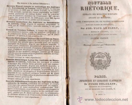 Libros antiguos: RHETORIQUE DE JOS - VICT. LE CLERC A&Ntilde;O 1850 - Foto 1
