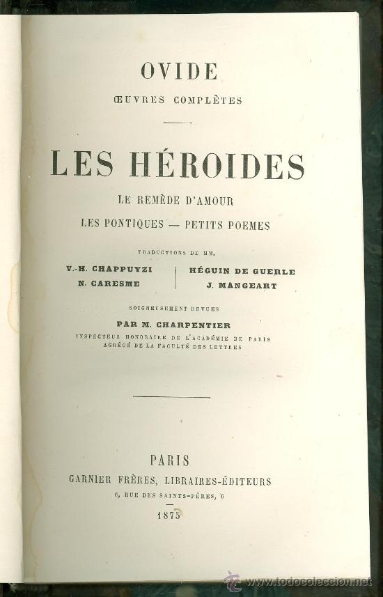 Libros antiguos: OBRAS COMPLETAS DE OVIDE. LES HEROIDES. PARIS. 1875. - Foto 5