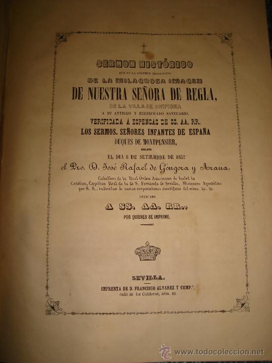 Libros antiguos: NUESTRA SE&Ntilde;ORA DE REGLA. CHIPIONA - CADIZ . EXCEPCIONAL DOCUMENTO 1852 - Foto 1