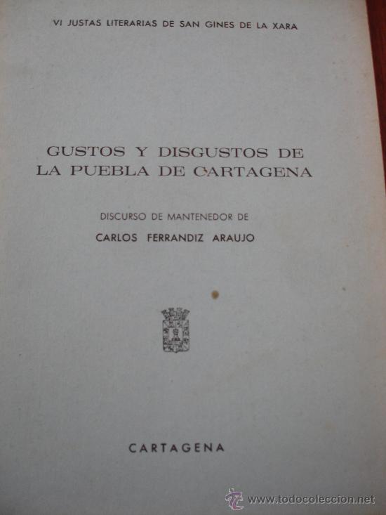 Libros antiguos: GUSTOS Y DIGUSTOS DE LA PUEBLA DE CARTAGENA - Foto 1
