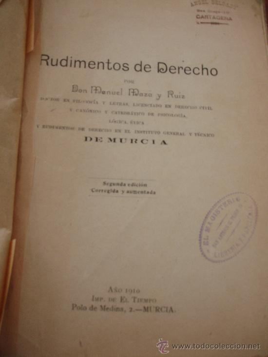 Libros antiguos: RUDIMENTOS DEL DERECHO MURCIA - Foto 1