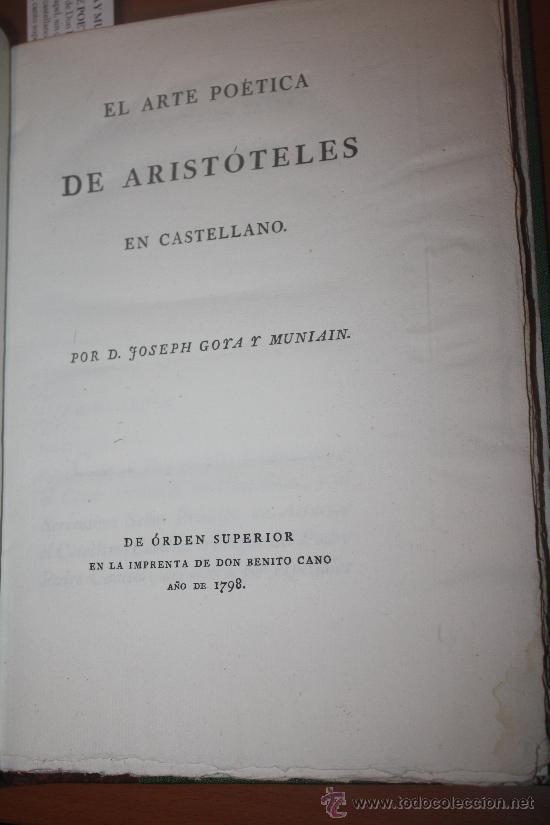 Antiquarische B&uuml;cher: Libro antiguo. 1798. El arte poetica de Aristoteles en castellano. Joseph Goya. Imp. Benito Cano.