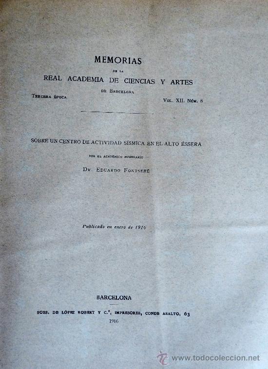 Antiquarische B&uuml;cher: Sobre un Centro de Actividades S&iacute;smicas en el alto &Eacute;ssera. Eduardo Fontser&egrave;