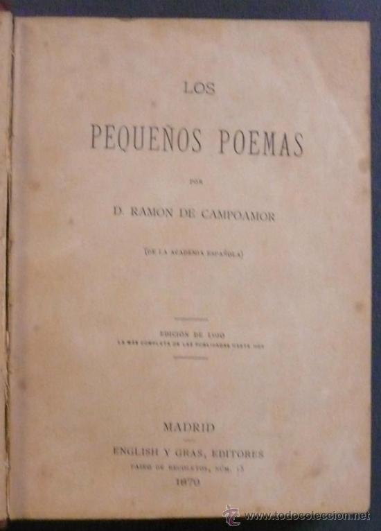 Libros antiguos: LOS PEQUE&Ntilde;OS POEMAS. CAMPOAMOR, RAMON DE. 1879. - Foto 1