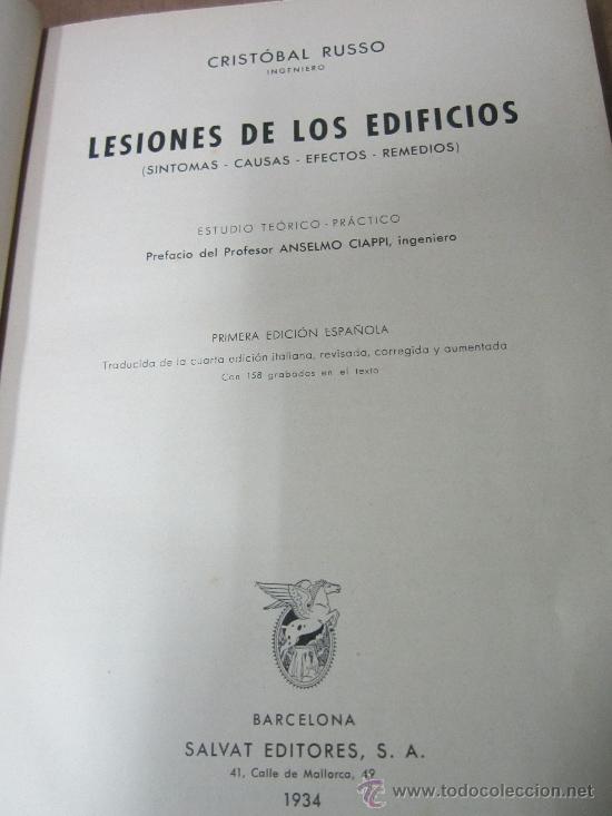 Libros antiguos: Lesiones de los Edificios, por el Ingeniero Cristobal Russo, a&ntilde;o 1934 - Foto 2