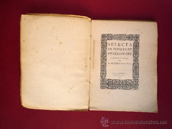 Libros antiguos: SELECTA DE SONETS DE SHAKESPEARE. OLIVA IMPRESSOR, 1913 - Foto 2
