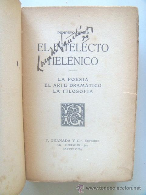 Libros antiguos: GINER Pompeyo: EL INTELECTO HELENICO. - Foto 3