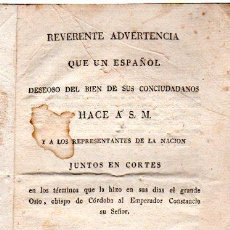 Libros antiguos: ADVERTENCIA QUE UN ESPAÑOL HACE A S.M. Y LAS CORTES, MADRID, D.M.BURGOS 1820
