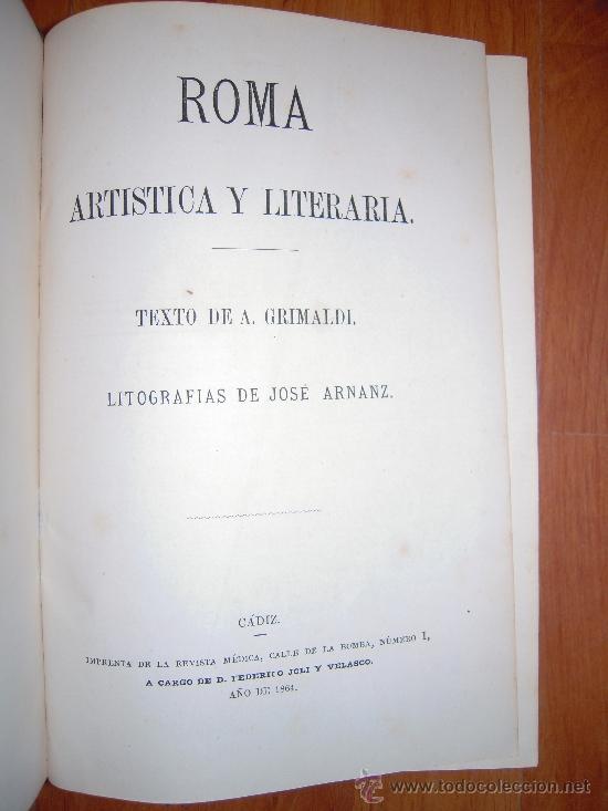Libros antiguos: Roma art&iacute;stica y literaria. 2 Tomos, 1864. A. Grimaldi. - Foto 4