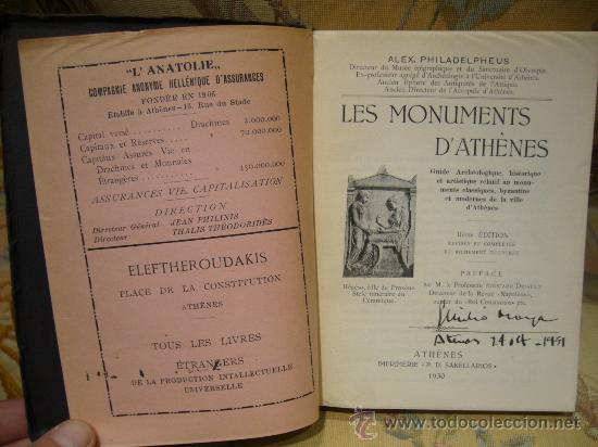 Libros antiguos: &rdquo;LES MONUMENTS DATHENES&rdquo; DE ALEX. PHILADELPHEUS. 1.930. - Foto 2