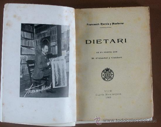 Libros antiguos: Dietari. Francesch Rierola y Masferrer - Foto 1