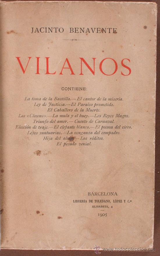 Libros antiguos: Vilanos. Jacinto Benavente - Foto 1