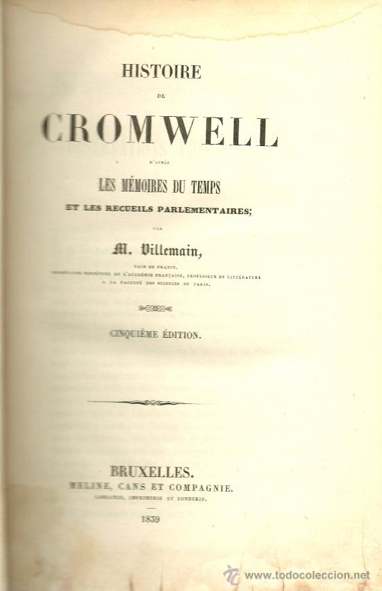 Libros antiguos: Histoire de Cromwell .../ M. Villemain - 1839 - Foto 1