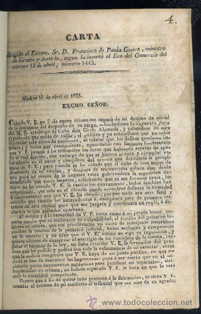 Old books: CARTA DIRIGIDA AL SR. D. FRANCISCO DE PAULA CASTRO    A-FOLLETO-019