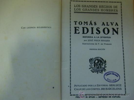 Libros antiguos: Libro de EDISON. Serie Los grandes hombres - Foto 2
