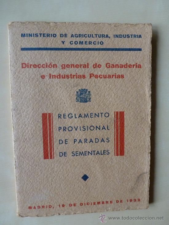 Libros antiguos: Reglamento provisional de paradas de sementales. 1932 - Foto 1
