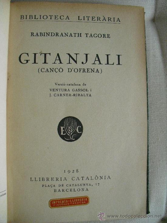 Libros antiguos: Gitanjali (can&ccedil;&oacute; dofrena). Tagore Rabindranath - Foto 1