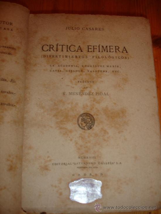 Libros antiguos: CR&Iacute;TICA EF&Iacute;MERA. 2 TOMOS. JULIO CASARES. - Foto 4
