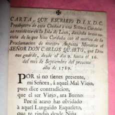 Libros antiguos: CARTA PROCLAMACION CARLOS QUARTO - CORDOBA AÑO 1789.. Lote 34575326