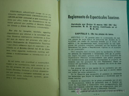 Libros antiguos: Reglamento de Espectaculos Taurinos 1962 - Foto 2