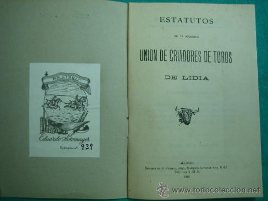 Libros antiguos: Estatutos Union de Criadores de Lidia 1925 - Foto 2