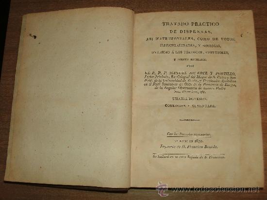Libros antiguos: TRATADO PRACTICO DE DISPENSAS - MANUEL DE ERCE Y PORTILLO - Foto 1