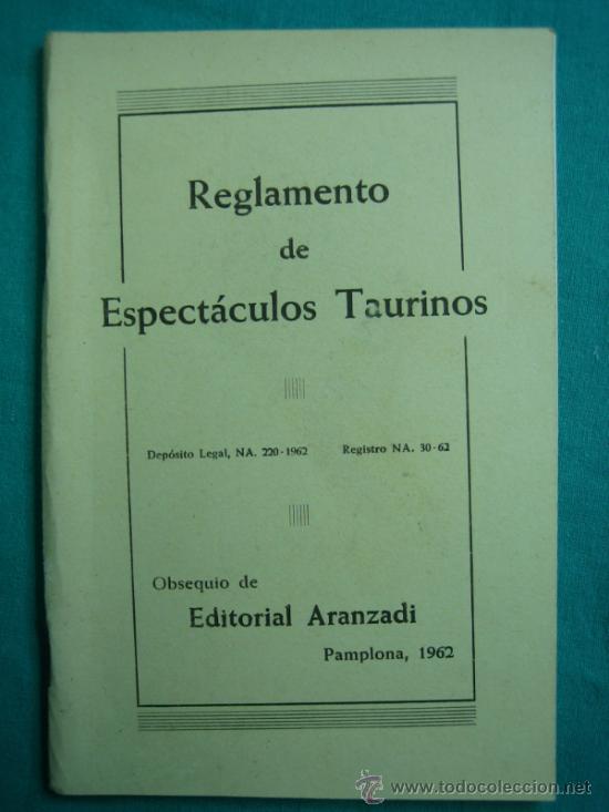 Libros antiguos: Reglamento de Espectaculos Taurinos 1962 - Foto 1