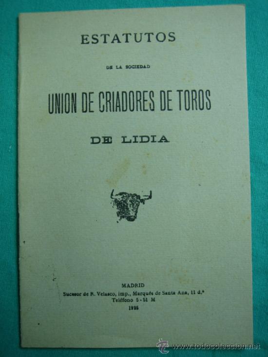 Libros antiguos: Estatutos Union de Criadores de Lidia 1925 - Foto 1
