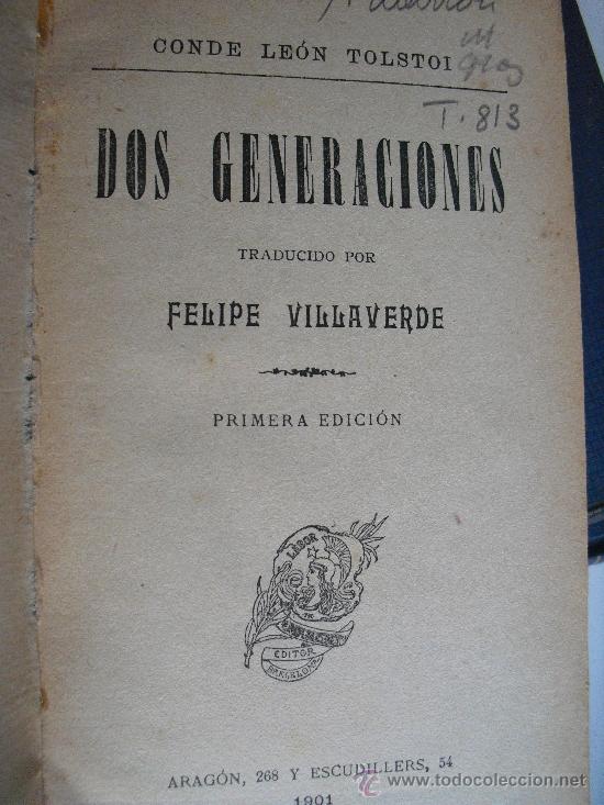 Libros antiguos: Dos generaciones. Tolstoy, Leon - Foto 1