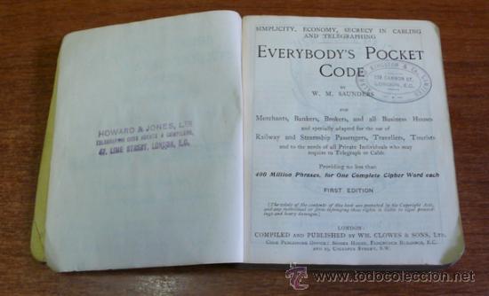 Libros antiguos: EVERYBODYS POCKET CODE. SAUNDERS, W. M. RARO C&Oacute;DIGO DE TEL&Eacute;GRAFOS. PRIMERA EDICI&Oacute;N. 1911. - Foto 2