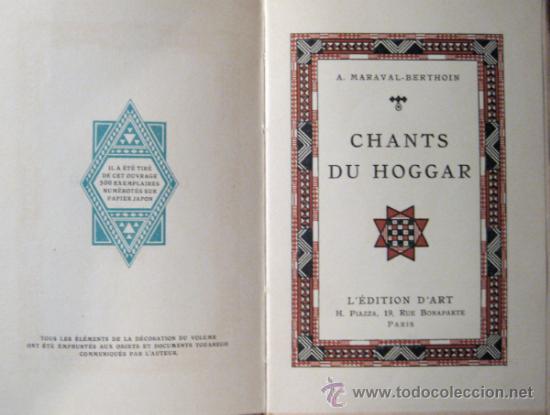 Libros antiguos: A. MARAVAL-BERTHOIN. CHANTS DU HOGGAR. 1924 - Foto 2