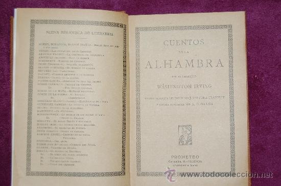 Libros antiguos: Cuentos de la Alhambra / Washington Irving - Foto 3