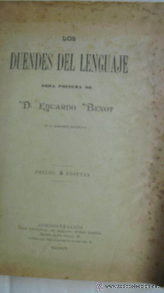 Libros antiguos: Los duendes del lenguaje. Benot, Eduardo D. - Foto 1