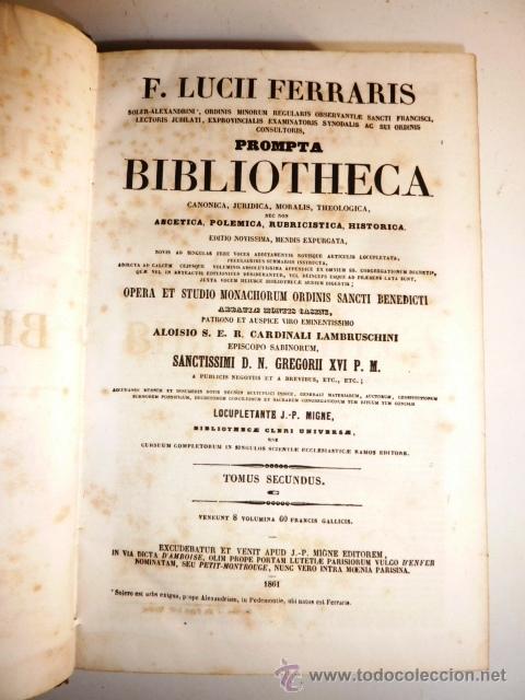 Libros antiguos: LUCII FERRARIS. PROMPTA BIBLIOTHECA 1861 - Foto 4