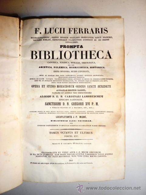 Libros antiguos: LUCII FERRARIS. PROMPTA BIBLIOTHECA 1861 - Foto 5