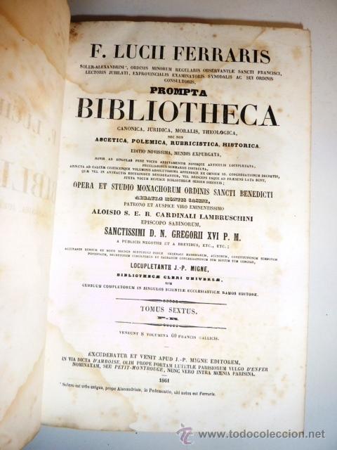 Libros antiguos: LUCII FERRARIS. PROMPTA BIBLIOTHECA 1861 - Foto 6