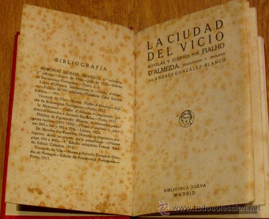 Old books: LA CIUDAD DEL VICIO FIALHO D'ALMEIDA BIBLIOTECA NUEVA A&Ntilde;O 1920