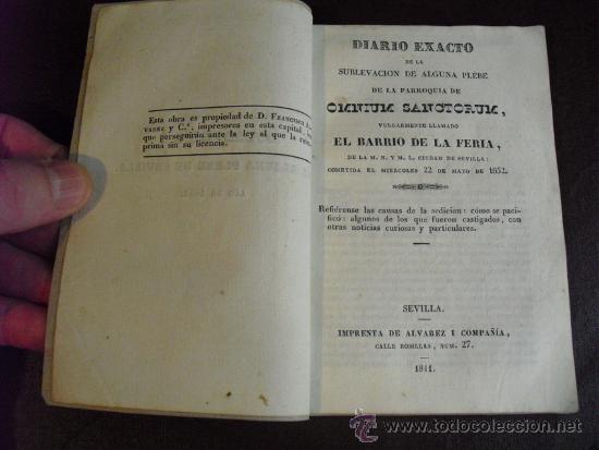 Antiquarische B&uuml;cher: 1841 DIARIO EXACTO DE LA SUBLEVACI&Oacute;N DE ALGUNA PLEBE EN LA PARROQUIA DE OMNIUM SANCTORUM (SEVILLA)